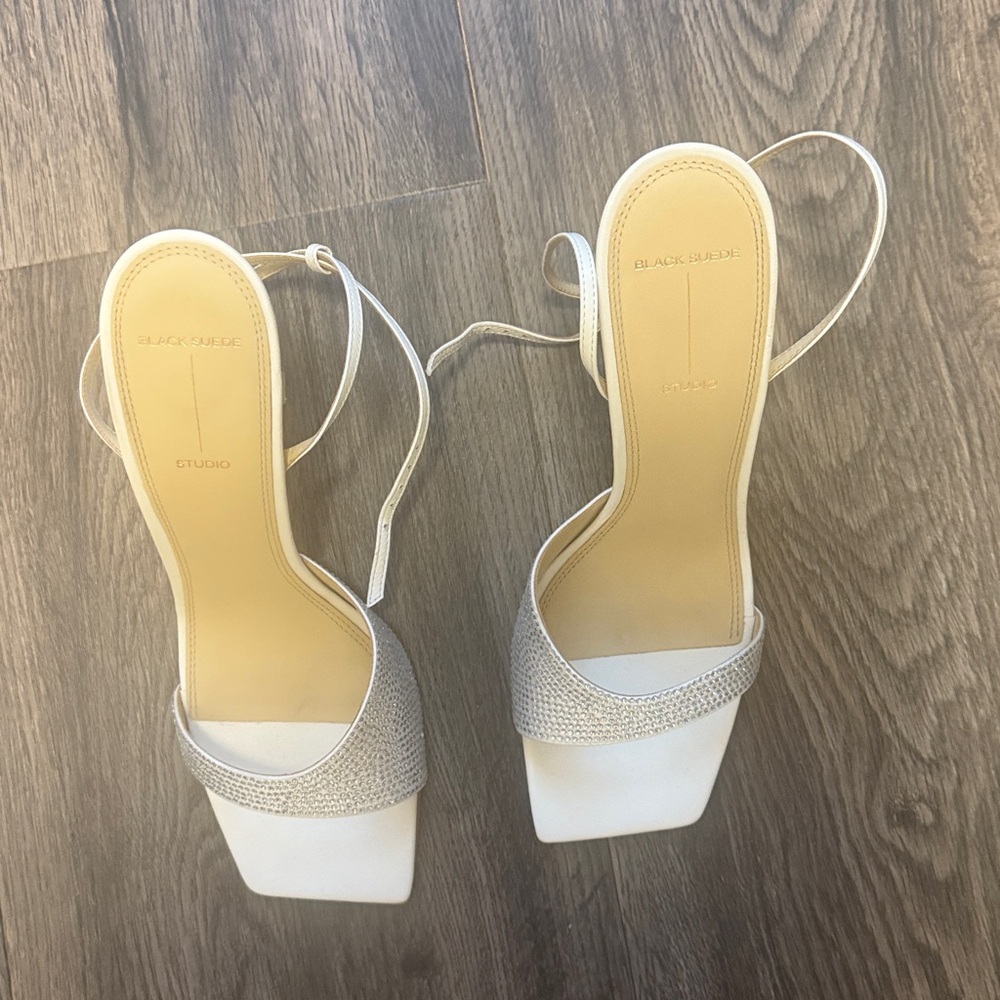 Black Suede Studio Silver Heels